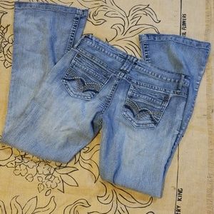 Truce Faded Flare Low Rise Stretchy Denim Jeans